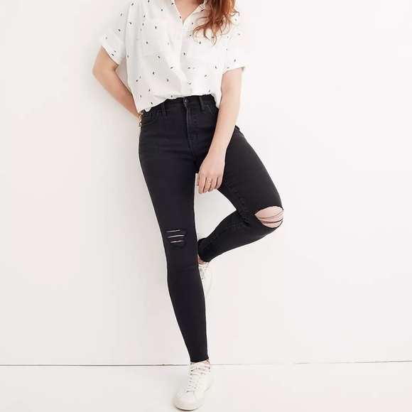 Madewell 9" High Rise Distressed Skinny Jeans Faded Black - Picture 1 of 12